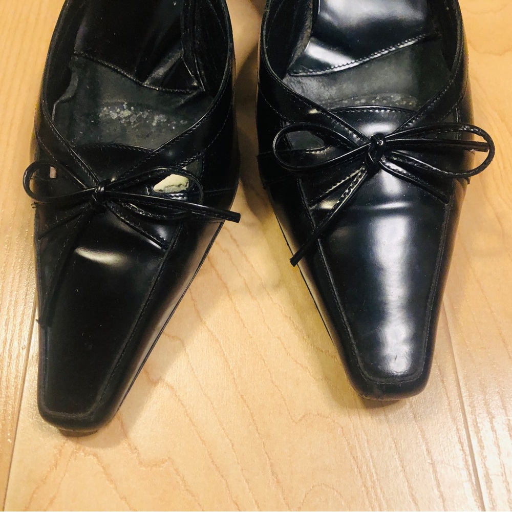 Via Spiga Elegant Black Women's Mules with Kitten Heels and Bow - Picture 13 of 14